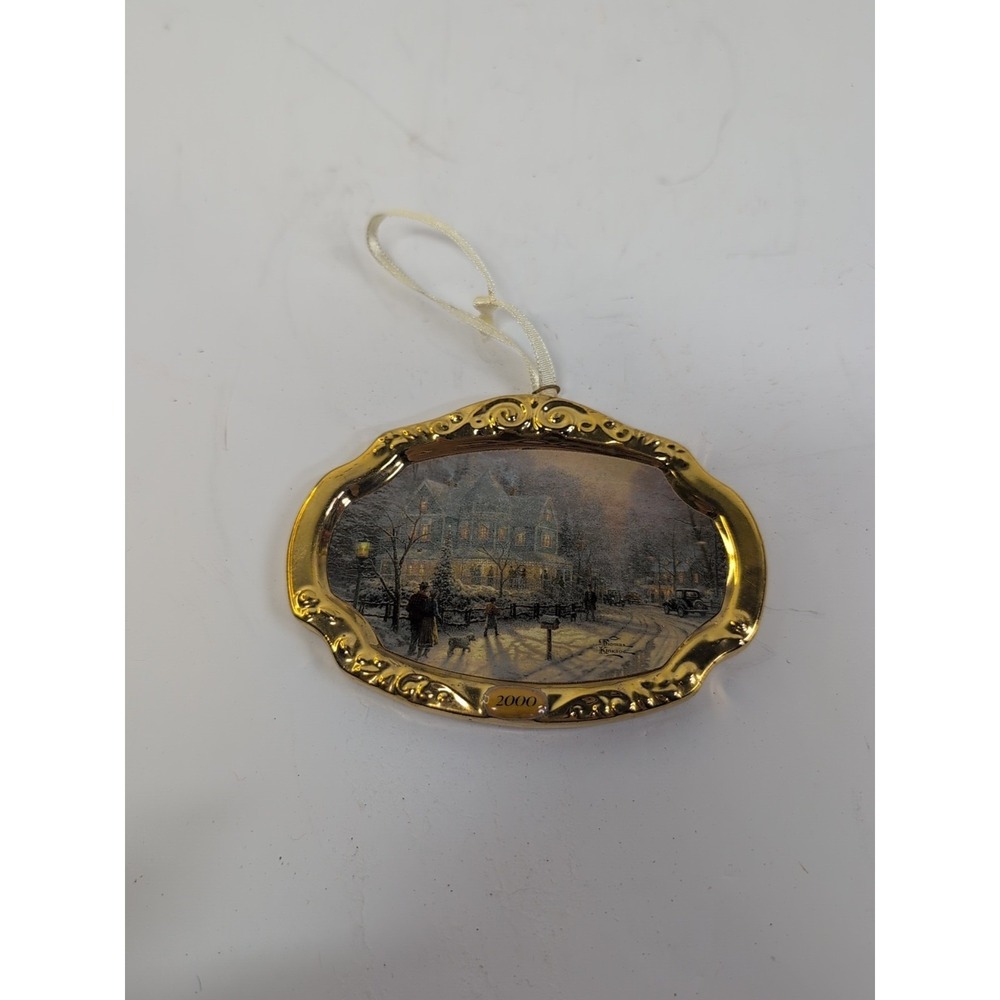 Vtg‎ Thomas Kinkade 3in Ornament A Holiday Gathering Victorian Christmas Scene
